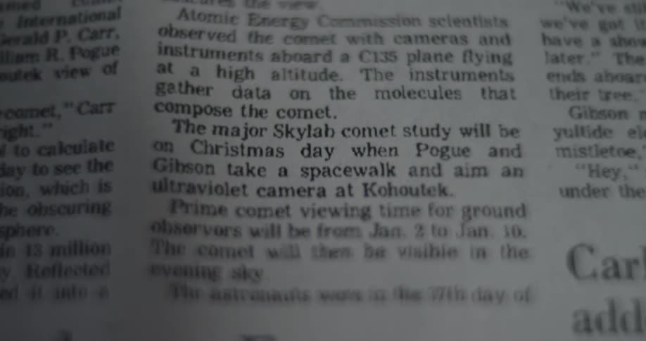A newspaper article about a comet