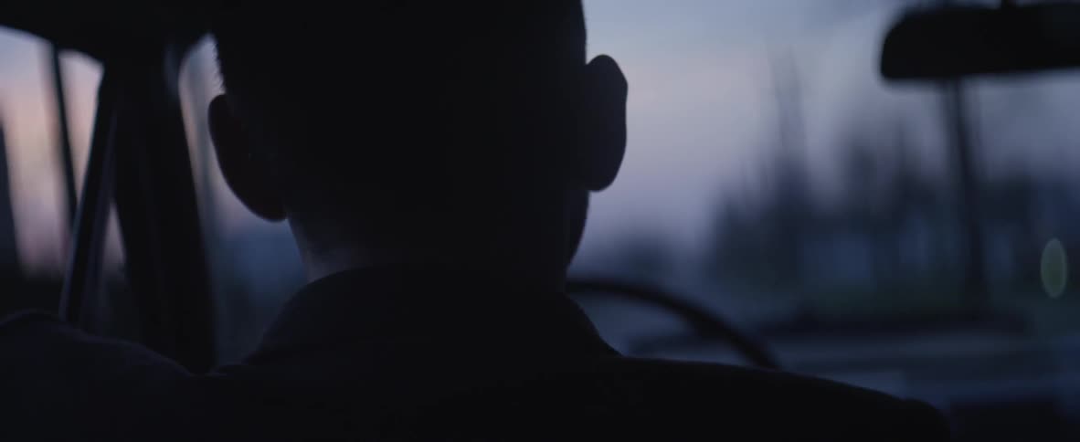 Sitting behind someone who is driving a car at dusk