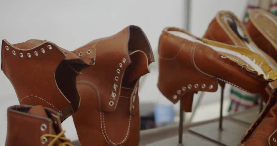 Work boots on display in a retail store