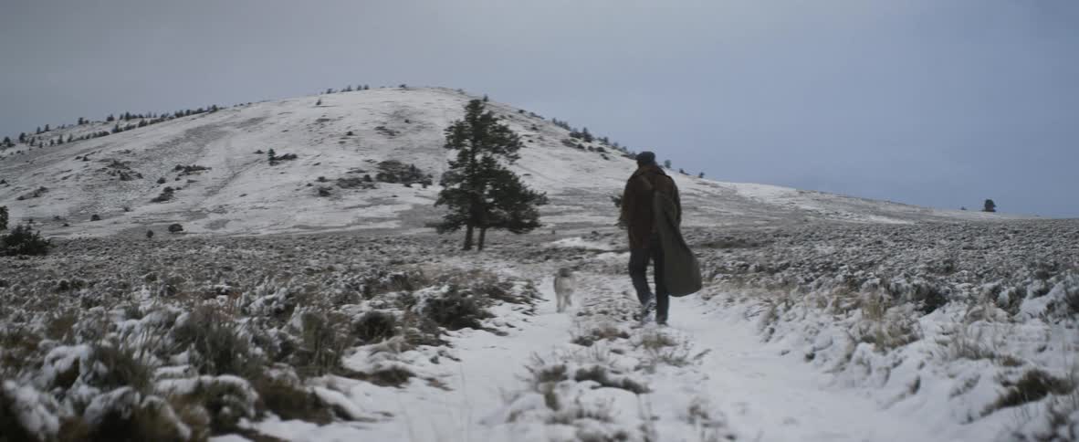 A person walking in the snow