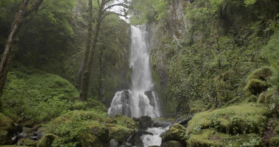 Static shot of a cascade falling into a stream below