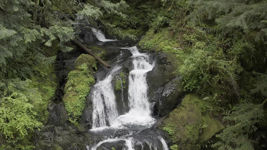 Static shot of small waterfalls flowing in a stream