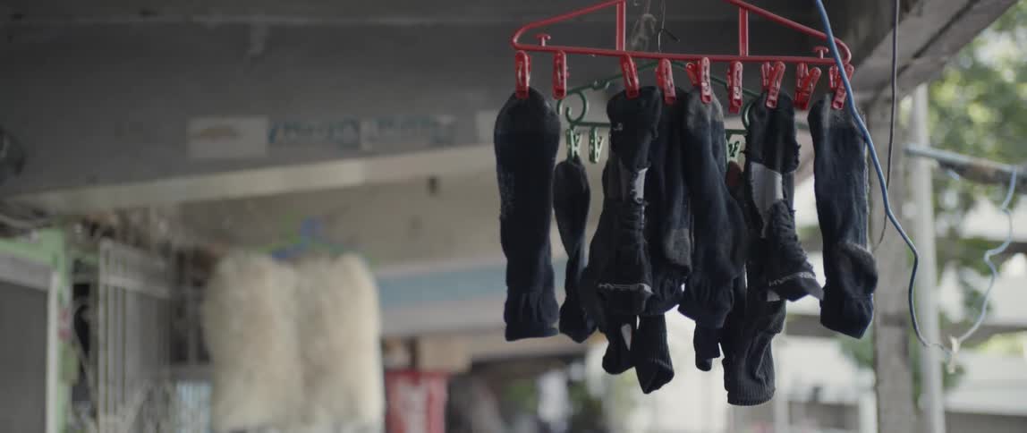 Socks hang on a hanger