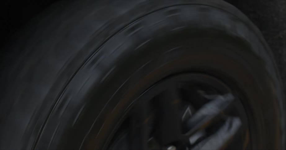 A tire spins on a car