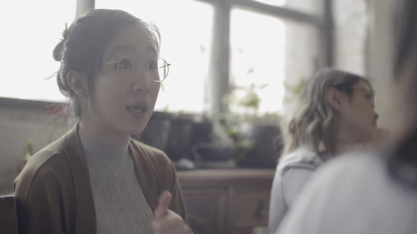Women talk in an office