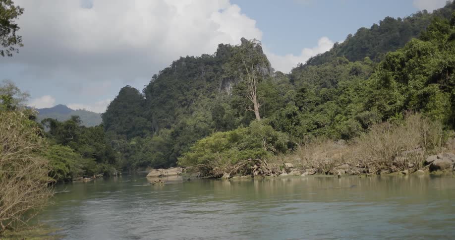 The water flows downstream from the lake