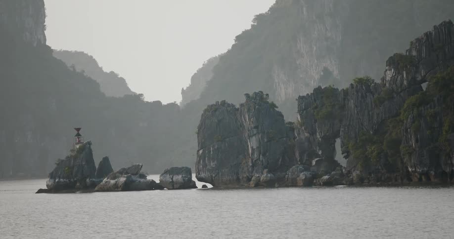 Rock formations jut out into the ocean