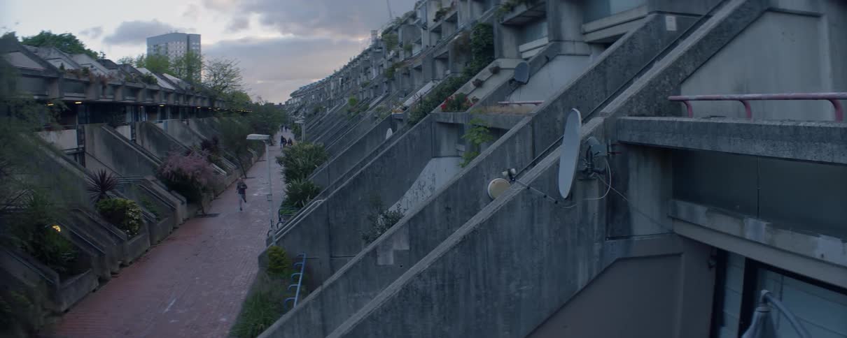 Man running through city