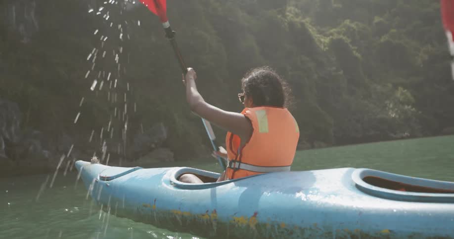Women paddle in a kayak