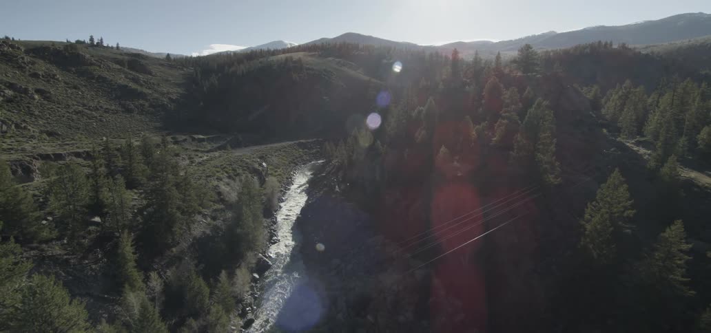 Water flows rapidly down a stream by the mountain