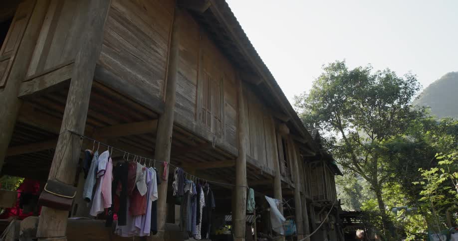 Clothes are hanging outside to dry