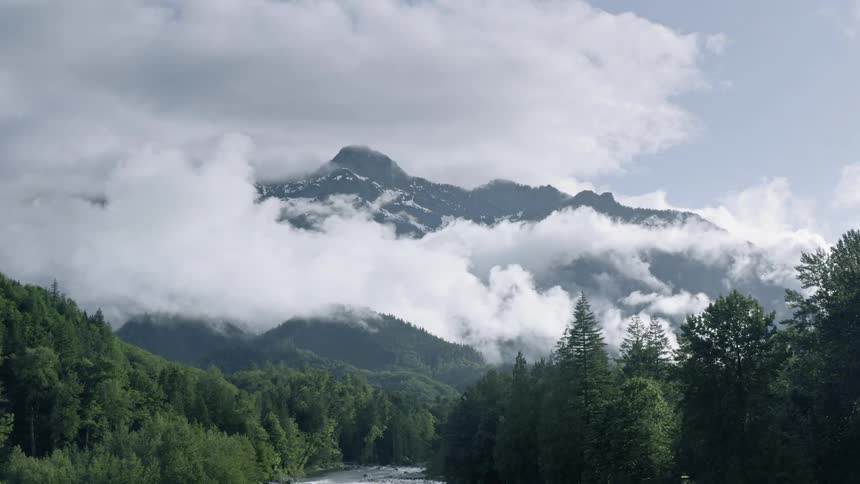 The clouds roll over the mountain ahead