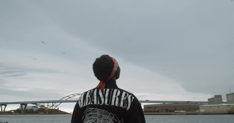 Man watches seagulls flying overhead