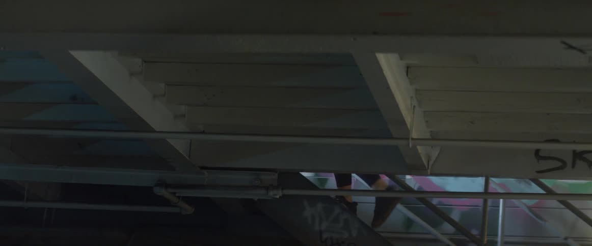 Woman is jogging up and down stairs