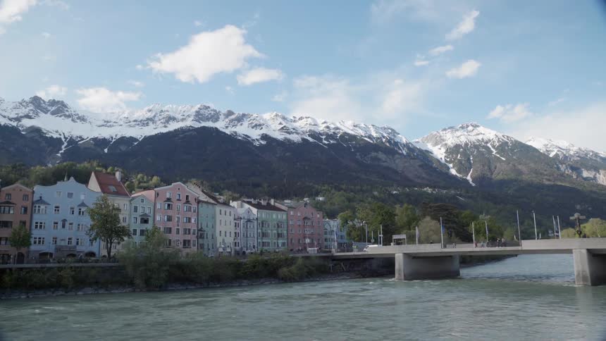 Bridge over river in mountain village