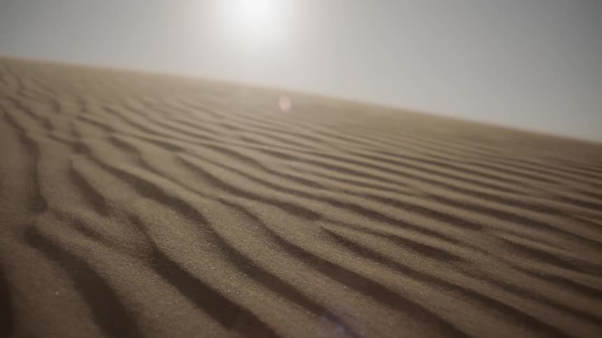 The sun is setting on the desert