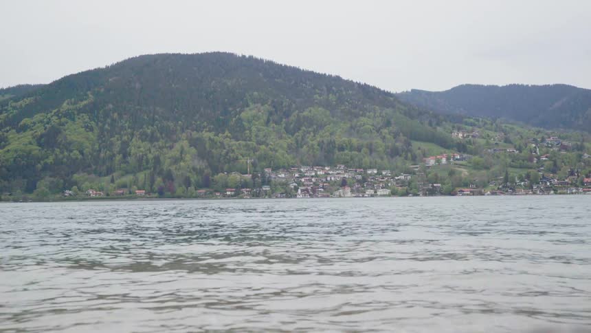 Water flows on a mountain lake