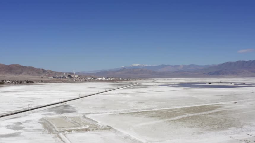 Aerial view of salt flats on a dry lakebed