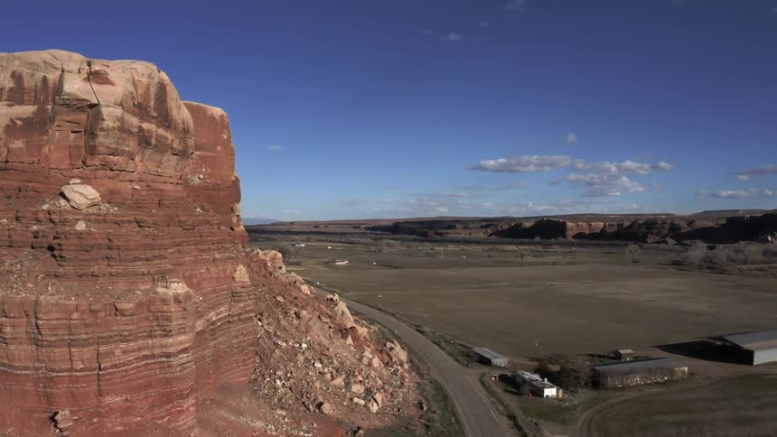 Aerial view of road through desert