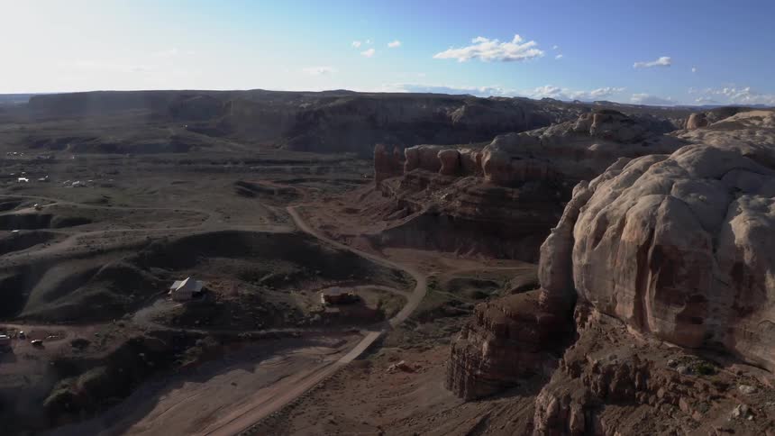 Aerial view of rural desert road