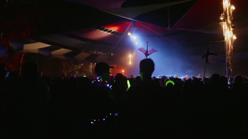 People are dancing and partying in the dark club