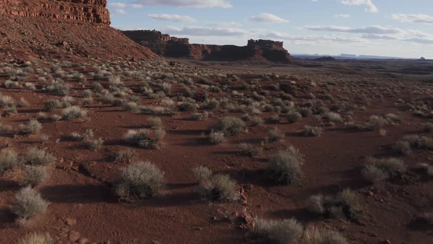 Desert aerial view of red rocks landscape