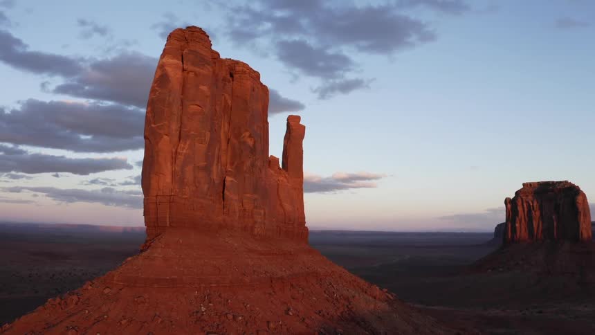 Aerial of towering desert rock formations