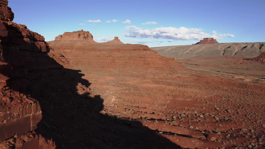 Helicopter shot over red rocky landscape