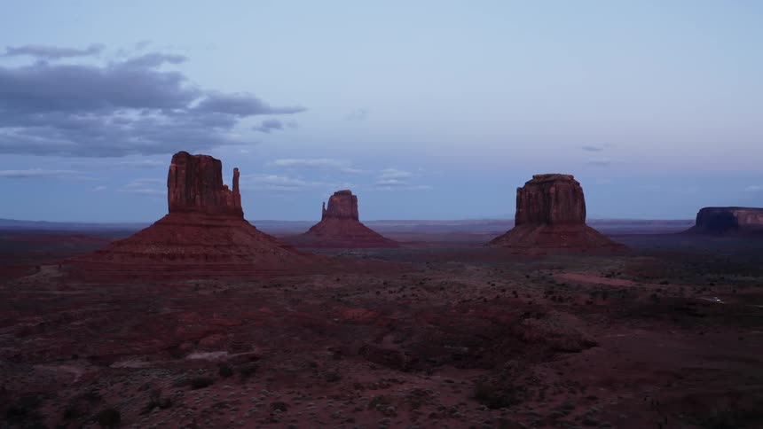 Aerial of desert landscape at dusk