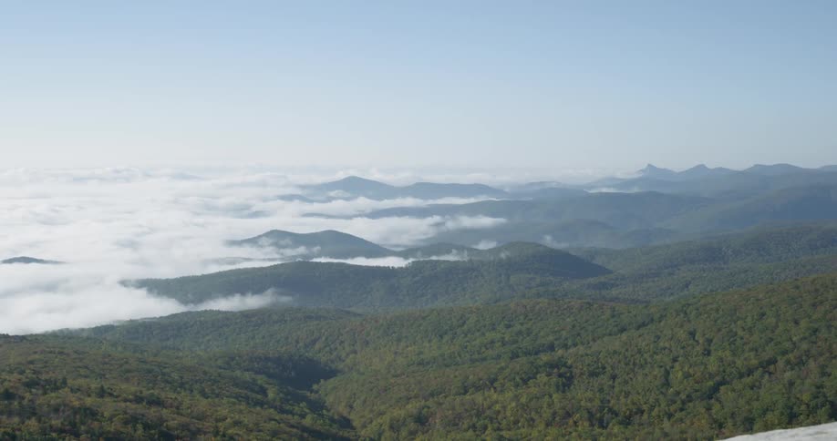 White clouds float over the mountain tops next to a field
