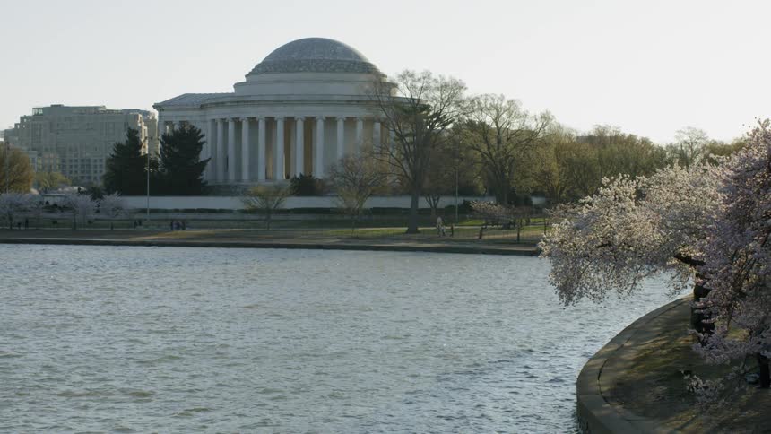 Water ripples in front of the Thomas Jefferson memorial in Washington DC