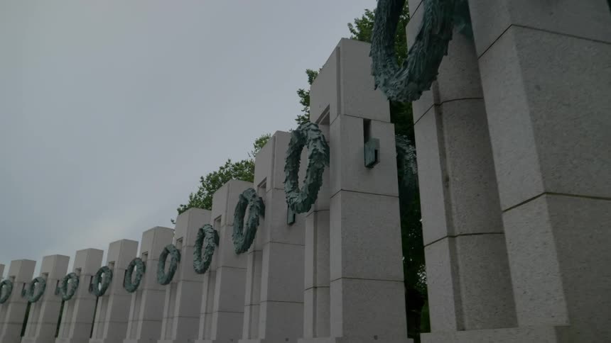 Wreaths are displayed on monuments