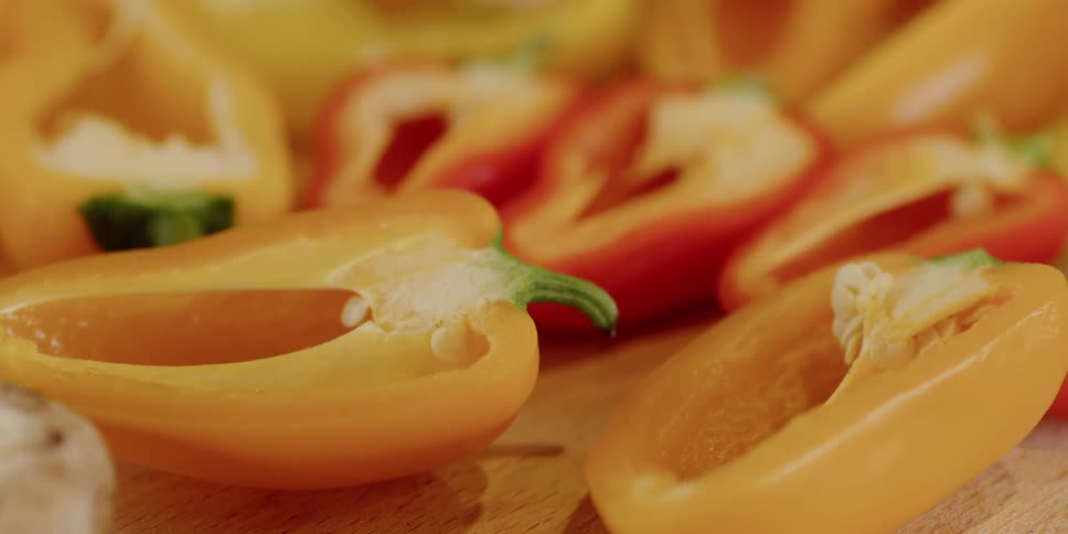 The peppers are all cut on the counter