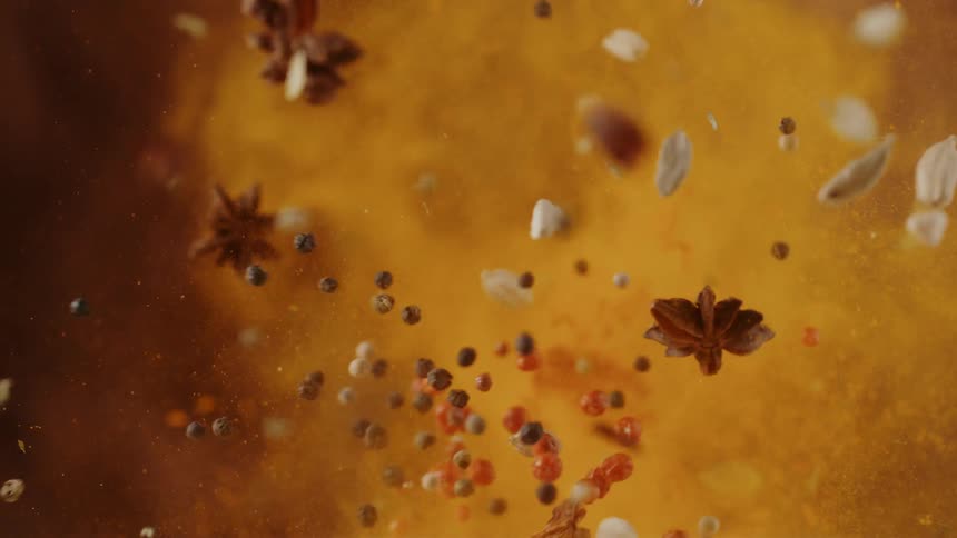 Spices and seeds explode in the air