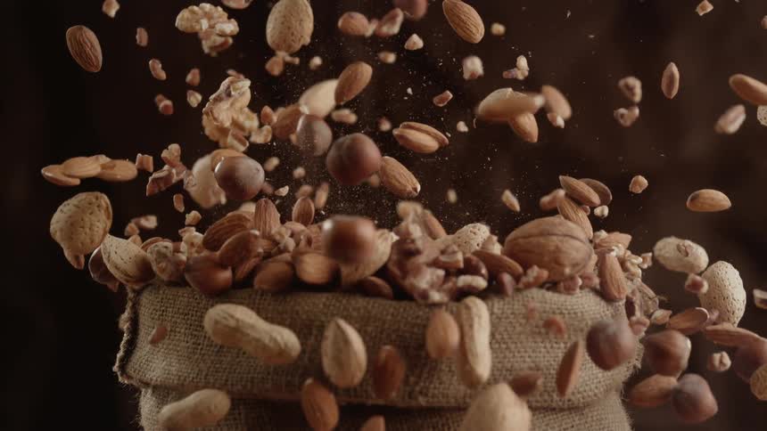 The bag of nuts explode all over