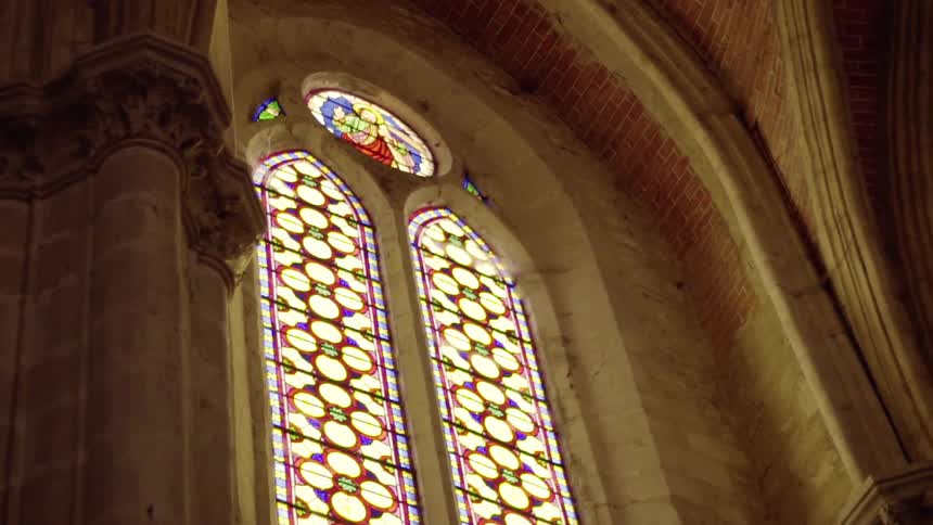 Stained glass window inside cathedral