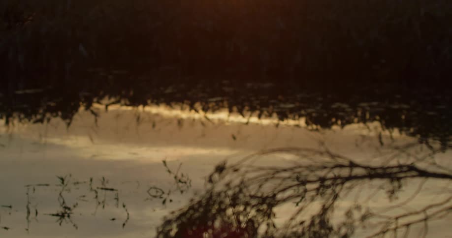 The sun sets over a calm lake
