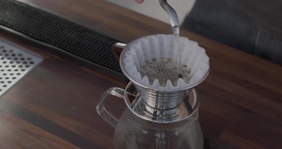 Water is poured into a coffee filter