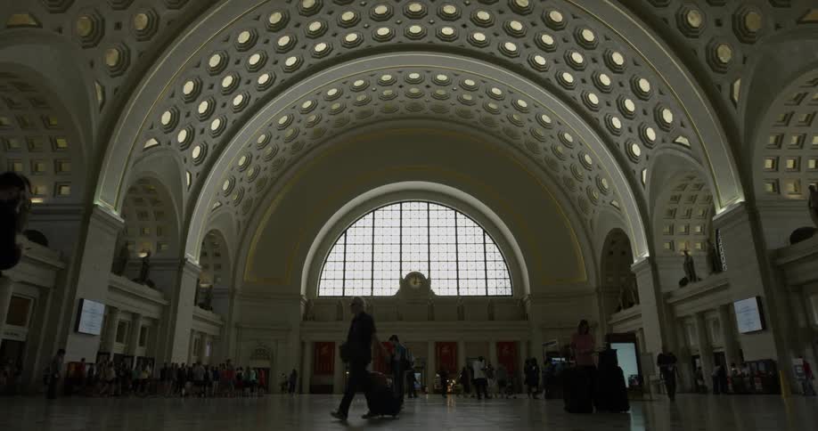 People walk in the terminal together
