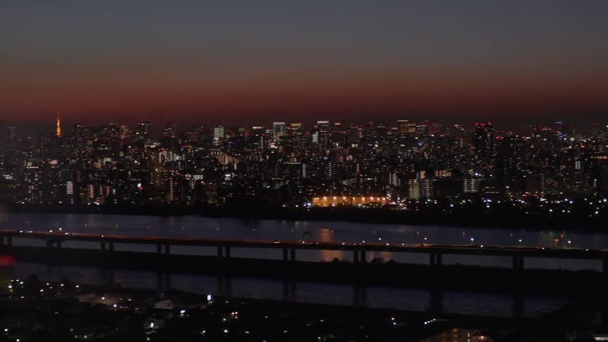 The city is brightly lit at dawn