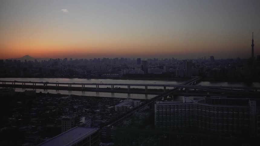 A bridge spans the waterway near Tokyo