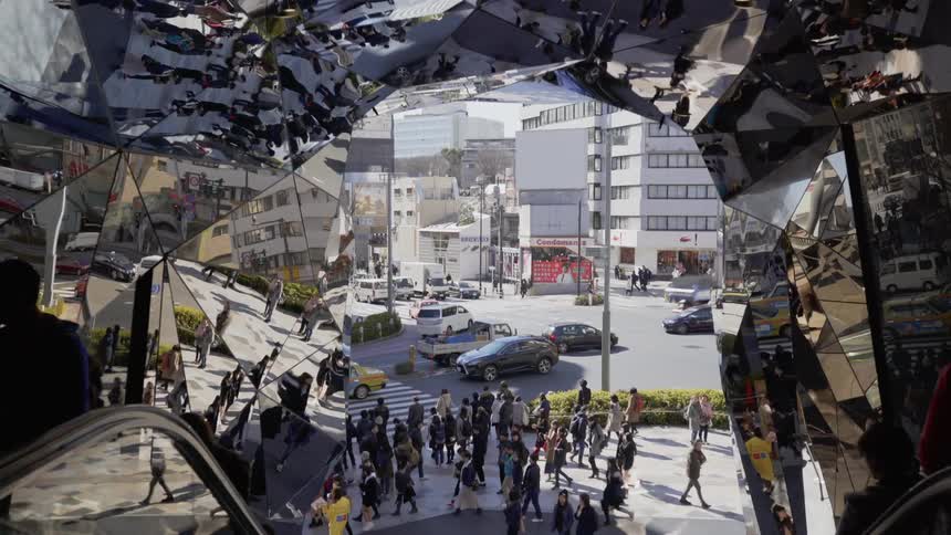Pedestrians and traffic on a busy city street