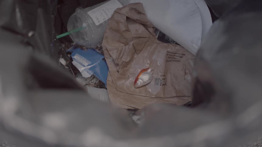 Trash sits strewn on the ground