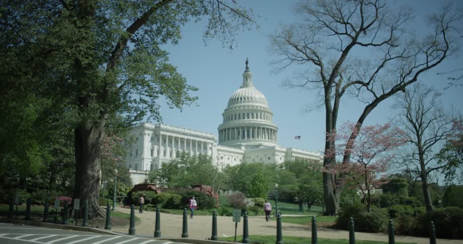 People walk on the paths around the capitol building