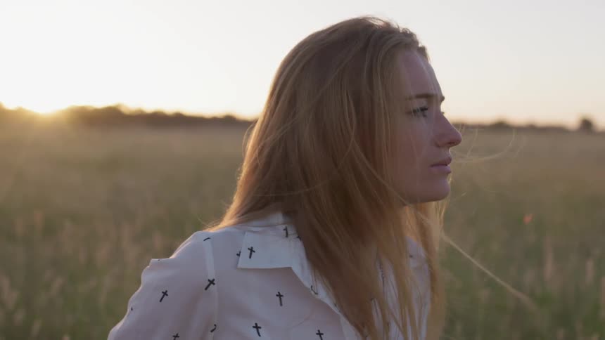 Woman In Nature And Watching Sunset