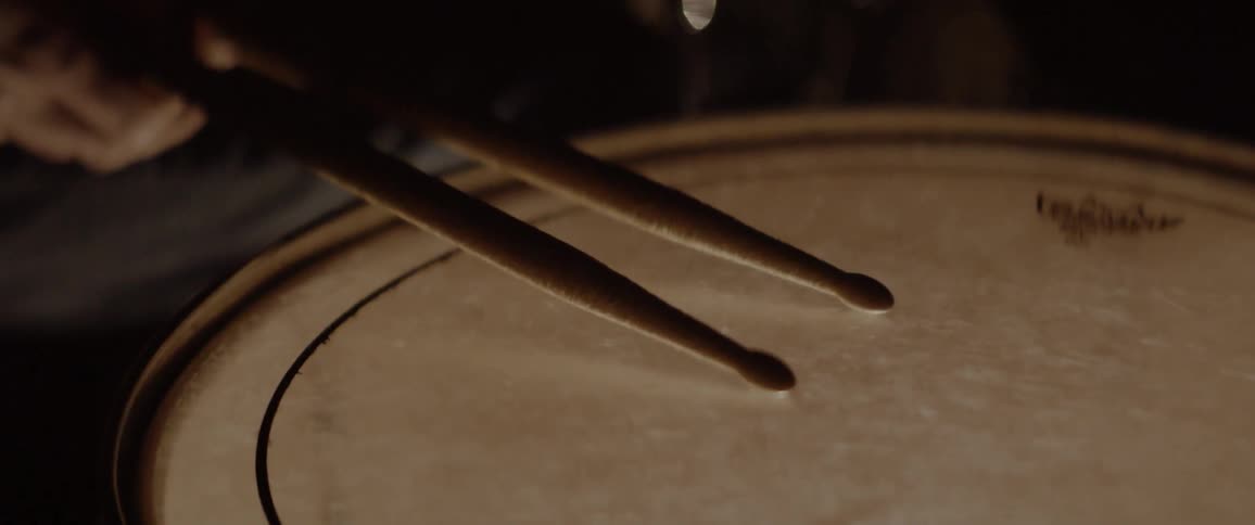 Drum set in a dark room