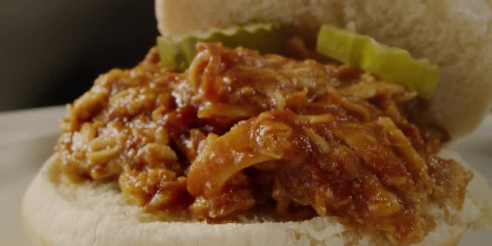 The sandwich is opened on the plate