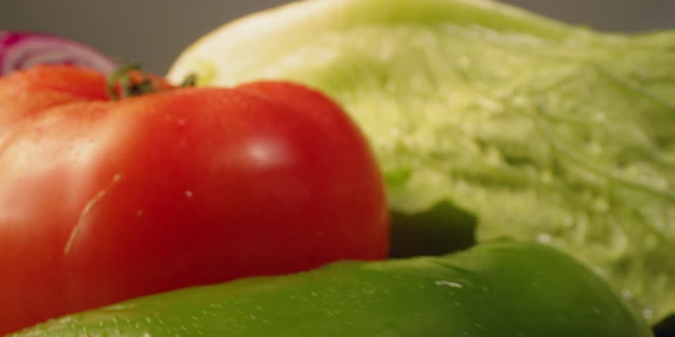 Moisture covered vegetables sit undisturbed
