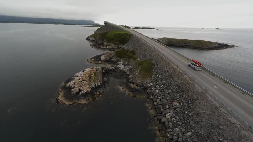 Aerial of a person driving a car