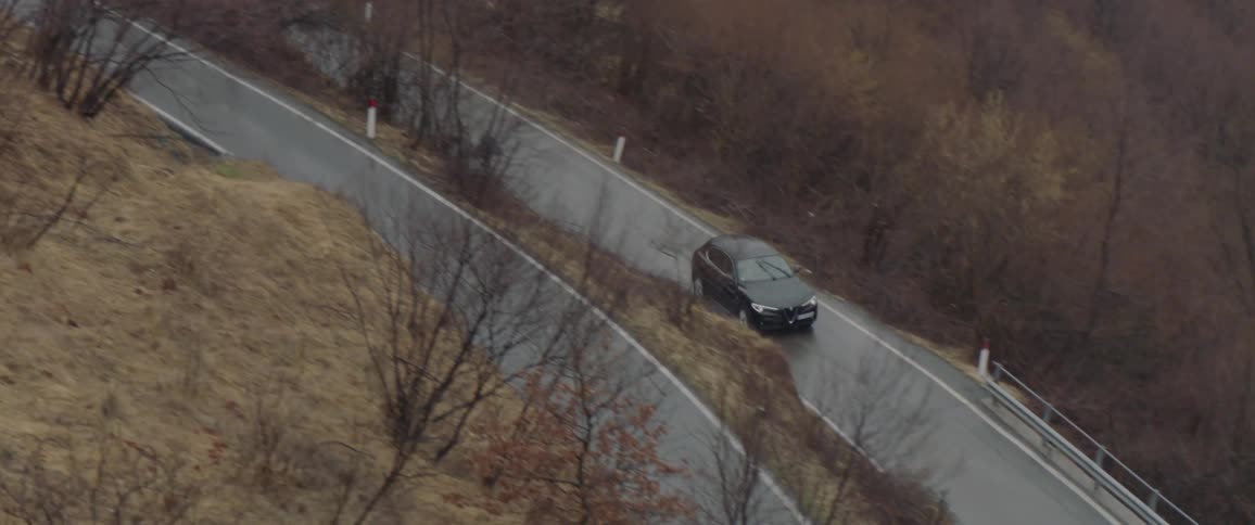 Car travels down the road near the trees
